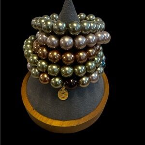 KJL Kenneth J Lane Faux Pearl Beaded Bracelets Set of 5